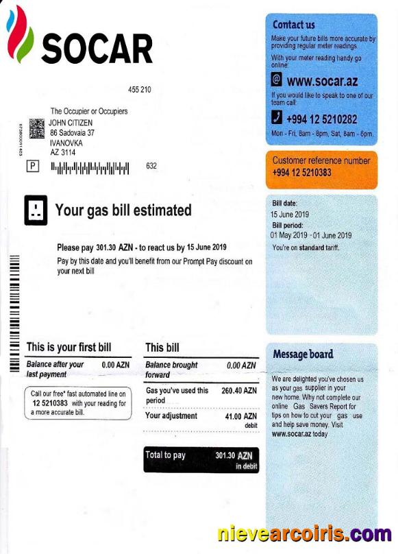 Azerbaijan Socar gas utility bill